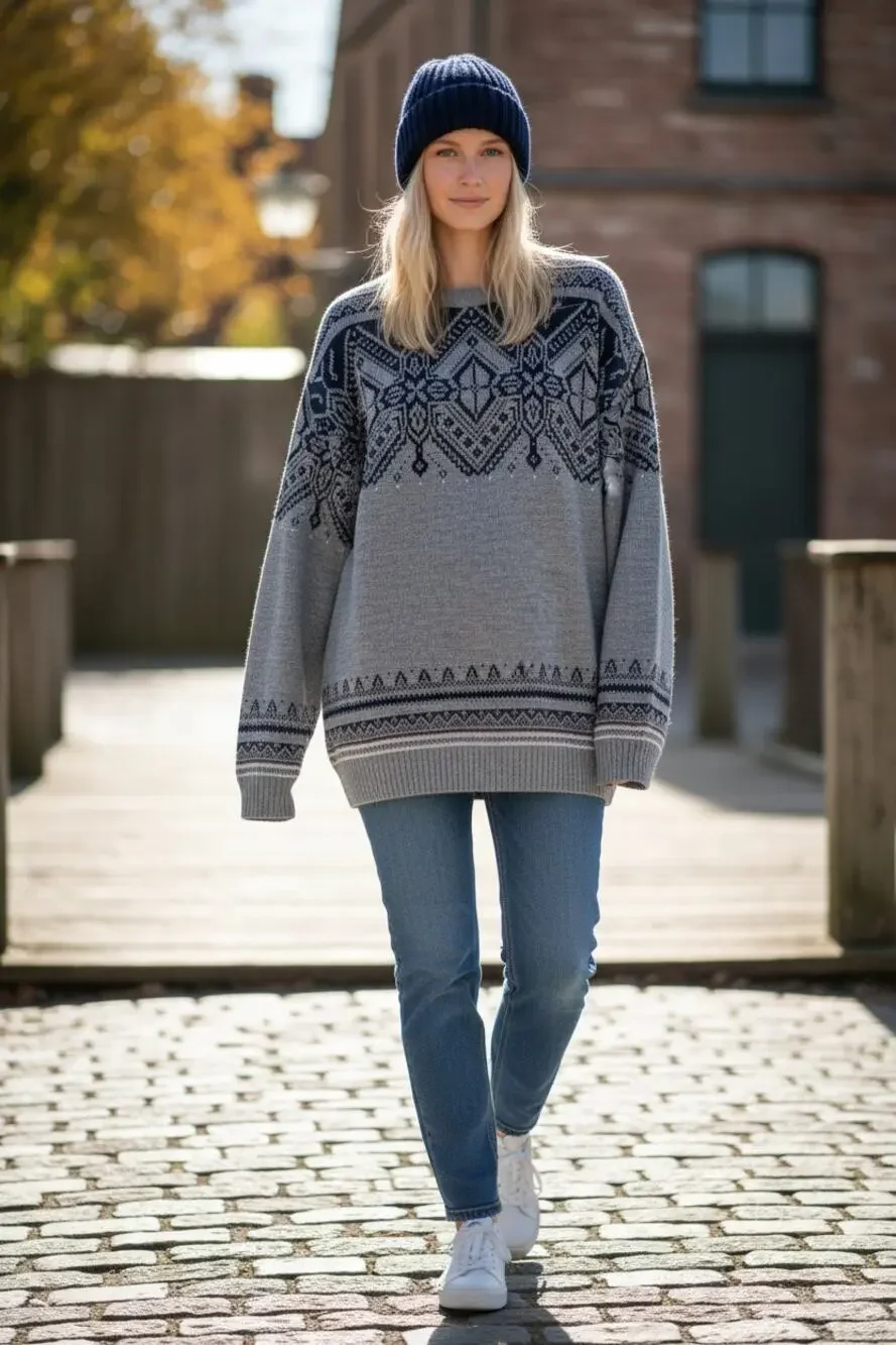 Vintage Blacksmith Fair Isle Ski Sweater XXL Gray Navy Grandpa Knit